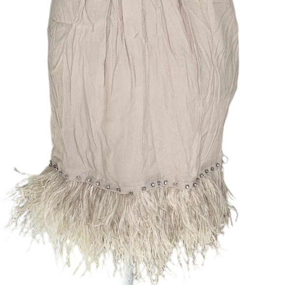 NEW Saylor x Revolve Mallory Beige Feather Rhinestone Mini Dress in Nude - S - Picture 7 of 16